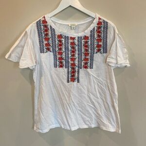 Sundance Pastoral Embroidered Slub Tee White Womens Large
